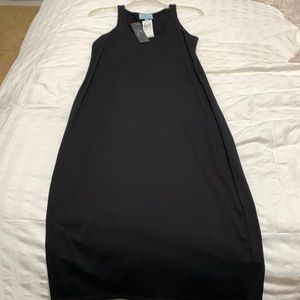 Black sleeveless long dress by Joan Vass